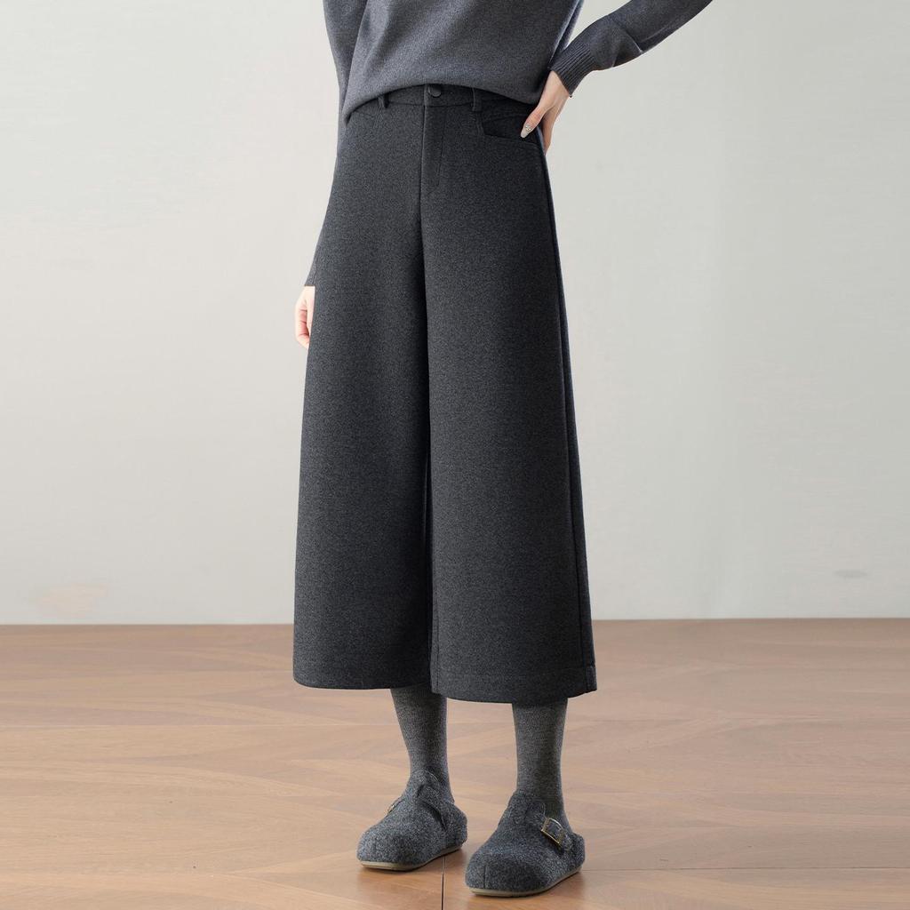 Women's 2025 Winter High-Waisted Wool Blend Wide-Leg Pants: Petite & Plus, Thickened, Slimming, Casual Cropped Commuter Style.
