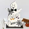 Cute Ghost Wooden Table Sign, Rustic Halloween Tiered Tray Centerpiece, Small White Ghost Sign for Party, Home, Shelf Decor