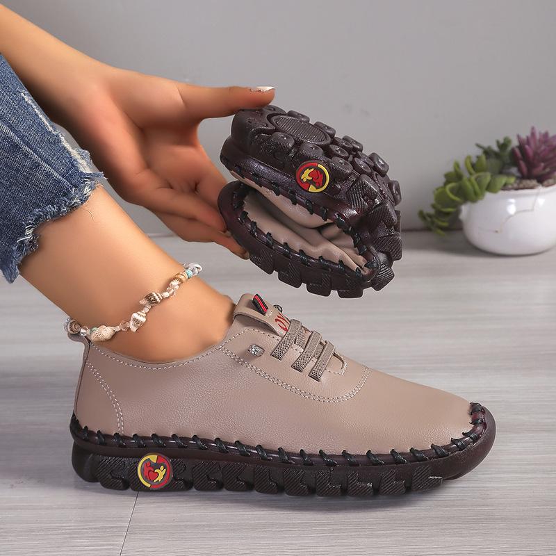 2025 Women's Soft Leather Casual Shoes - Stitching Rubber Sole, Sizes 35-45