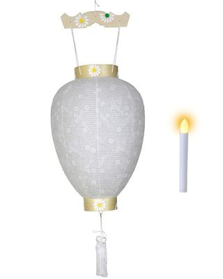 Bon Festival Lantern No. 40, Premium Masu White-Crowned Gifu Lantern with LED Candlelight, for First Bon Festival, 56cm High X 30cm Wide (Flame