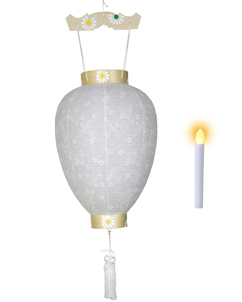 Bon Festival Lantern No. 40, Premium Masu White-Crowned Gifu Lantern with LED Candlelight, for First Bon Festival, 56cm High x 30cm Wide (Flame