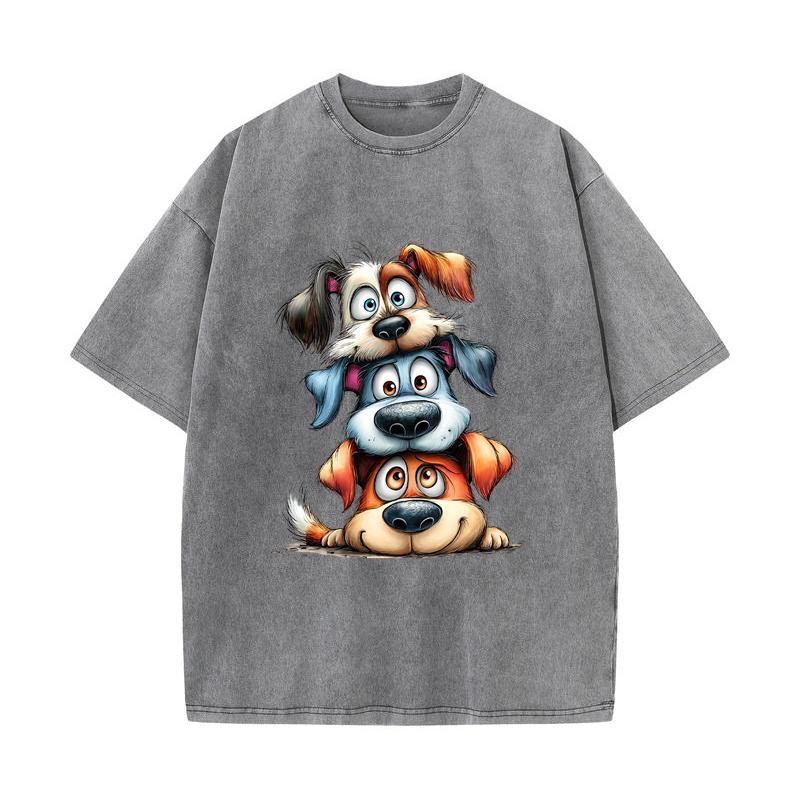 SX-25 MINISO 2026 Summer Vintage Wash  Printed Pure Cotton Shoulder Style Men's and Women's Round Neck Short Sleeved Couple T-shirt