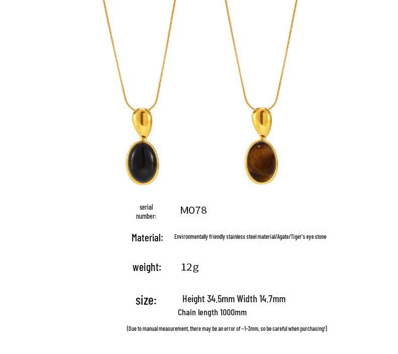 Fashionable Black Agate Pendant Necklace with Adjustable Stainless Steel Long Chain