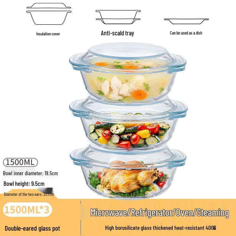 Microwave-Safe Glass Bowl with Lid