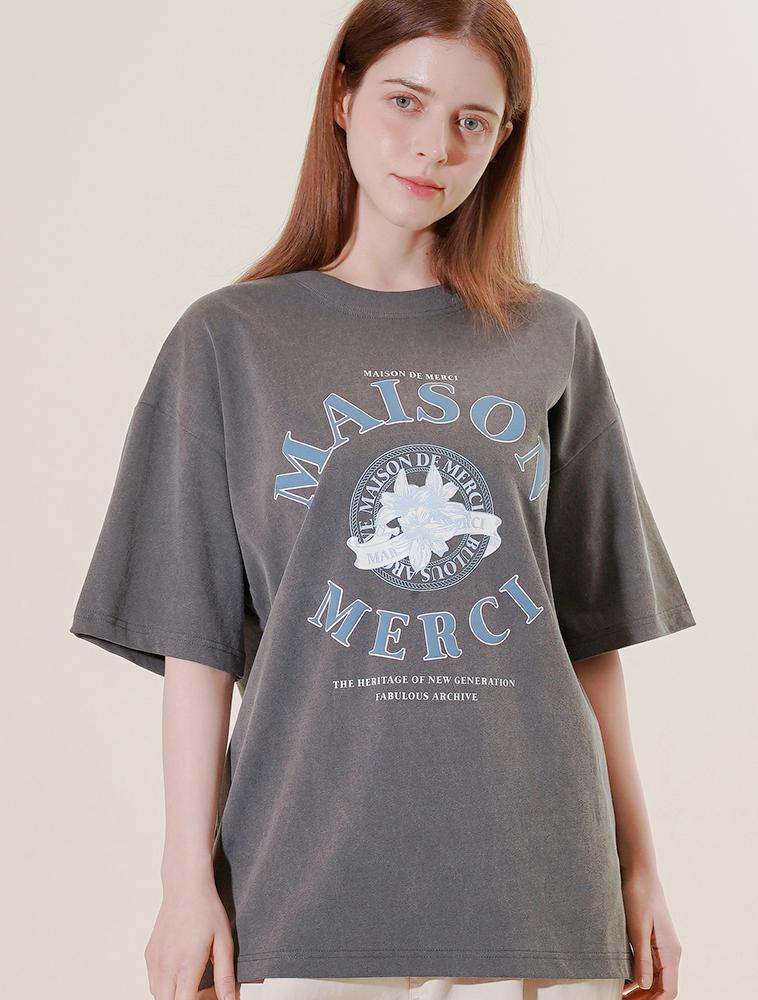LA MAISON STUDIO Unisex Le Lis Pigment Classic Logo Smoky Short Sleeve T-Shirt Charcoal (Fcf2Ts417M)