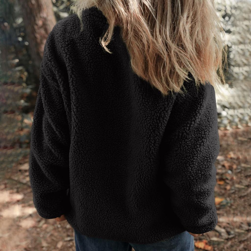 Damen Einfarbig Plüsch Reißverschluss Langarm Taschenjacke