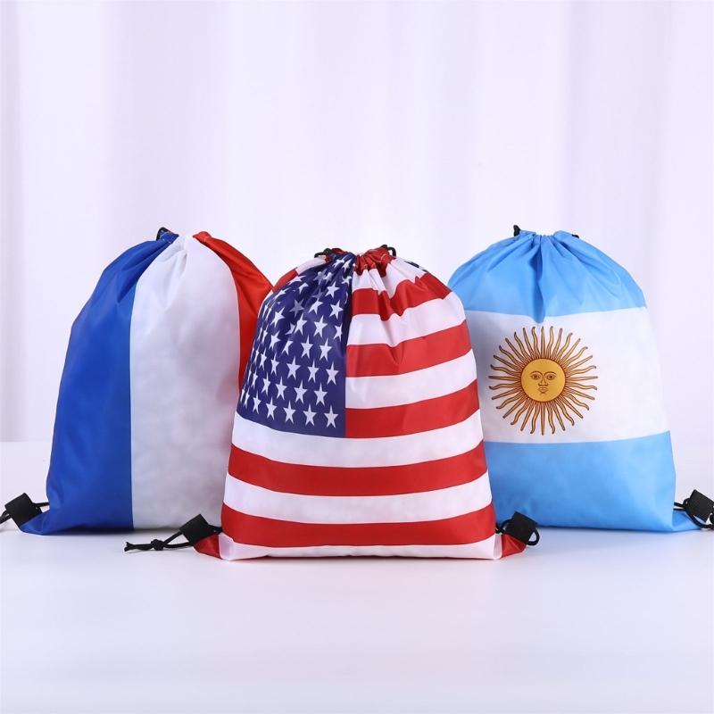 Pack Of 4 Durable Polyester Drawstring Bags With Tournament Flags Football Fan Gift For Party Favors And Sports Event