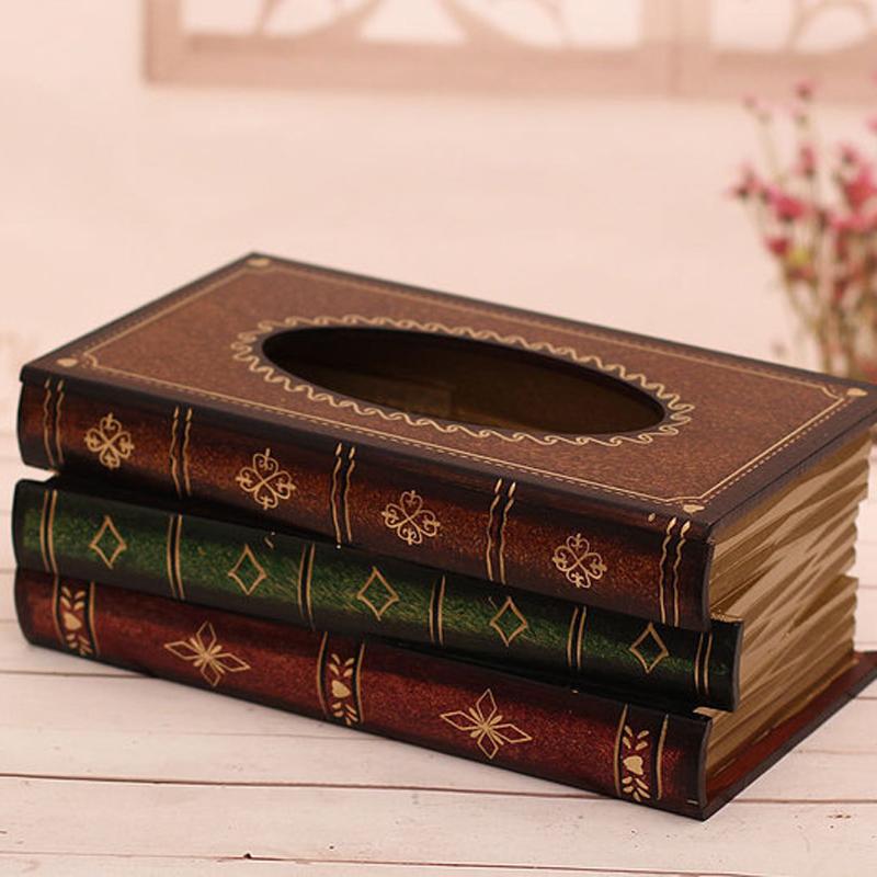 Retro Europäische Simulation Buch Taschentuchbox Holz Kreative Papieraufbewahrungsbox Wohnzimmer Restaurant Küchentisch Dekoration