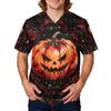 Men's Halloween Print Scrub Top Short Sleeve for Work Uniform
