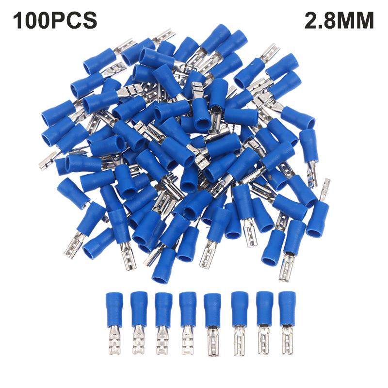 100Pc 2.8/4.8/6.3mm Insulated Spade Wire Connector Male Female Electrical Crimp Terminal Connector Wiring Cable Plug Red Blue