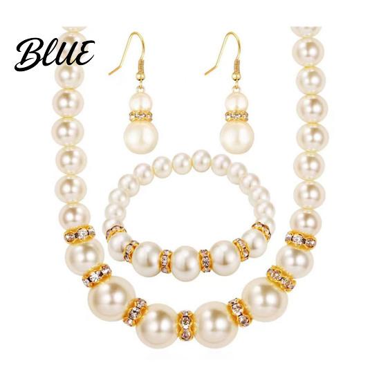 Faux Pearl Earrings 1 Set Jewelry Women Beaded Necklace Bracelet
