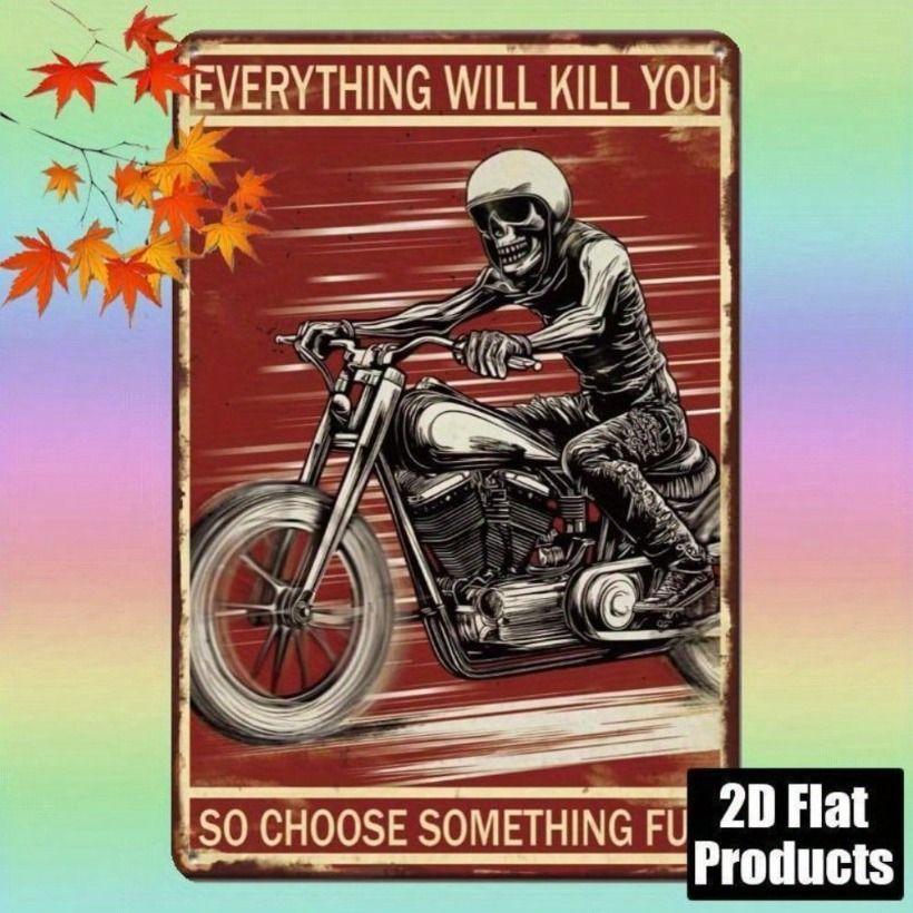 

Vintage Metal Sign Motorcycle Skull Zombie Poster Wall Art 8x12 Inch Garage Decor