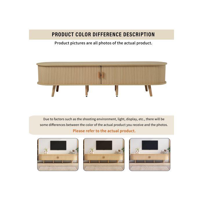 Meuble TV de salon avec espace de rangement + plateau rond MDF veiné bois 2 tiroirs,capacité de charge 30KG Taille 175 x 40 x 42cm