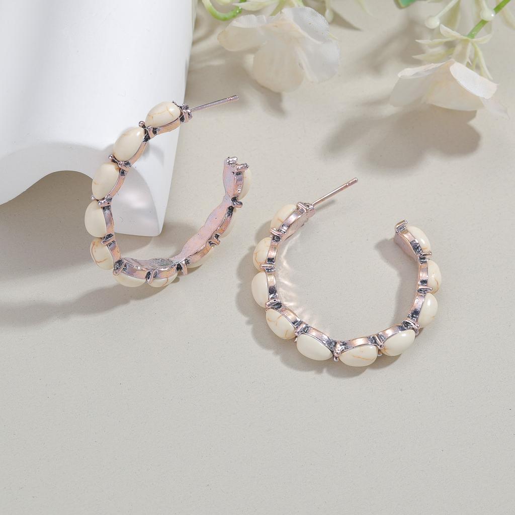 Bohemian Style Turquoise Bead Ring Earrings for Women, Versatile for Daily Wear