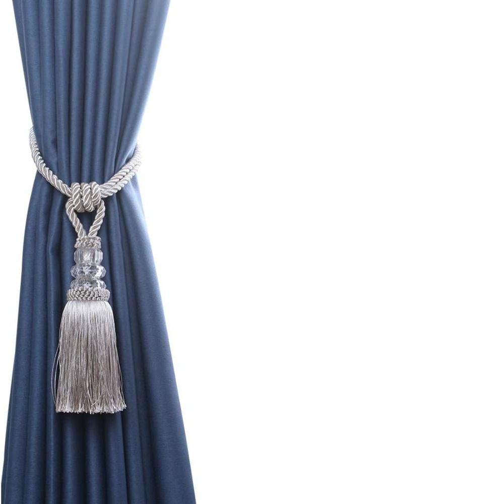 Silver Tiebacks with Tassel 2 Pack Home Decorative Elegant Decorative Curtain Holdback Modern Gold Curtain Hand-Woven Tiebacks