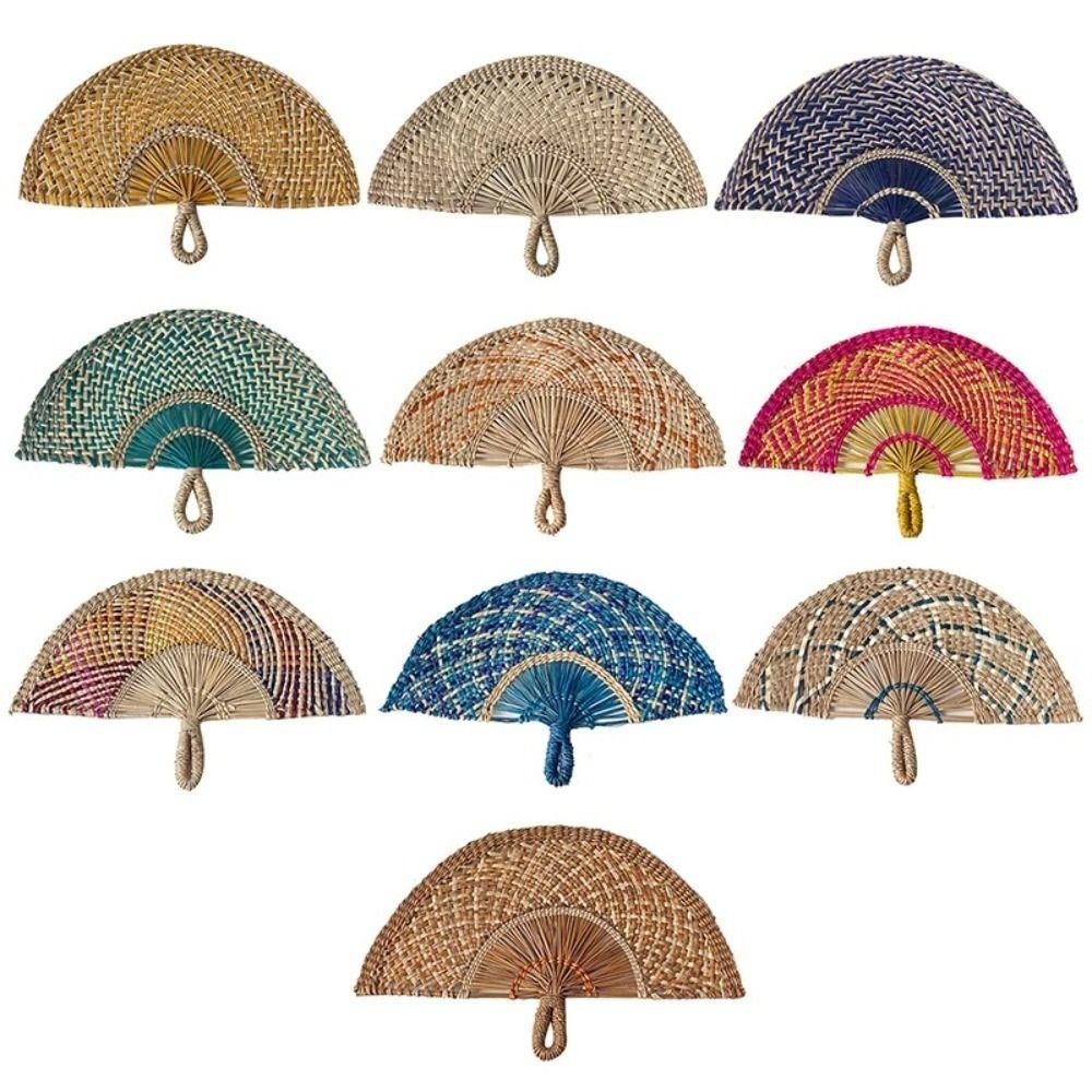 Semicircular Grass Woven Fan Seaweed Cooling Fan Natural Handheld Fan Summer