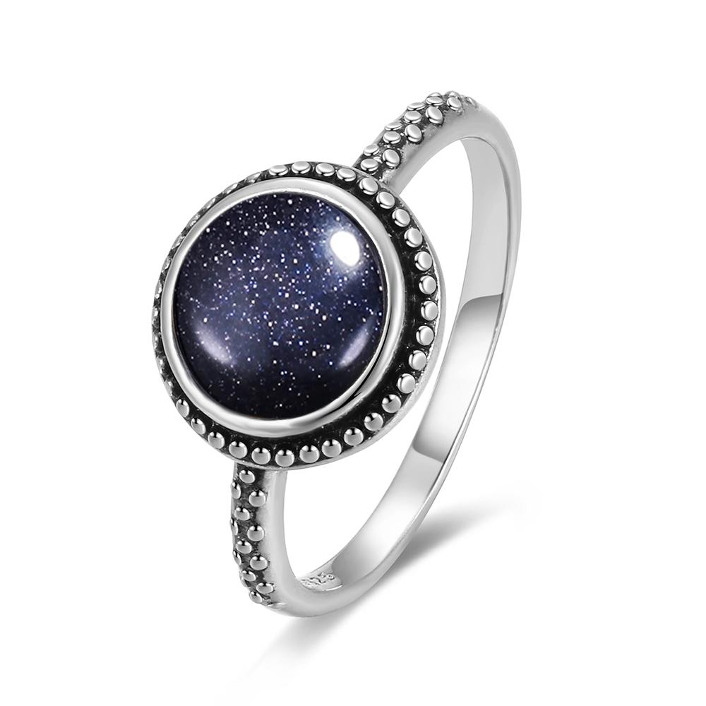 Pierścionek ze srebra sterlingowego z czarnym onykssem Vintage Prosty minimalistyczny styl Okrągły kształt Kamień naturalny Czarny pierścionek Biżuteria dla kobiet