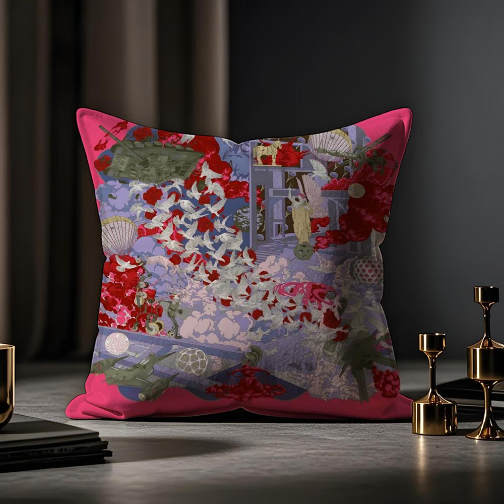 Cambodian Buddha Print Cushion Cover Anti-dustmite Pillowcase Invisible Zipper Silky Short Plush Sofa Cushion Cover