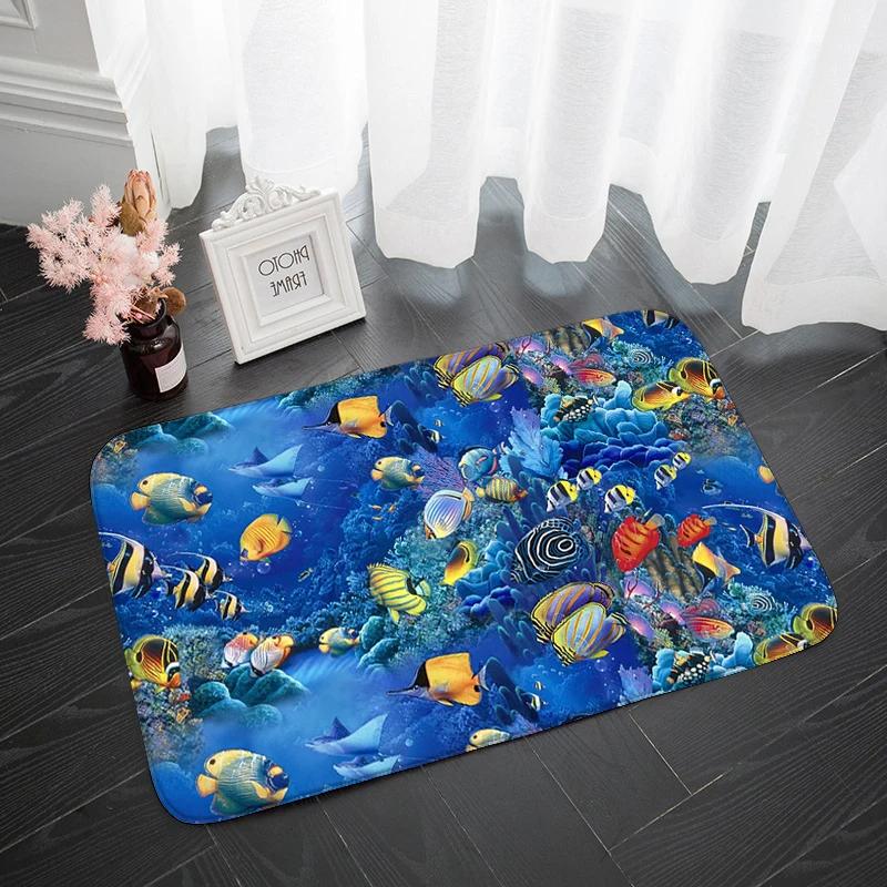 Modern Area Rug Kitchen Mat Anti-slip Underwater World Dolphin Absorbent Bath Mat 3D Print Long Bedroom Entrance Doormat Tapis