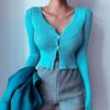 Korean Slim Fit V-Neck Long Sleeve Thin Knit Cardigan