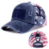 Distressed Wash Cotton Baseball Hat with Star Print Curved Brims Mesh Ponytail Sun Hat for Patriotic Women Teens Girl