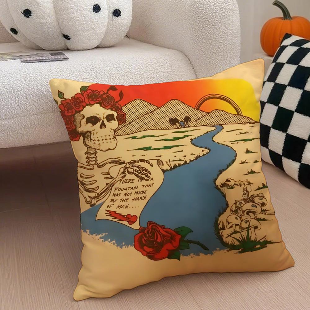 Band Psychedelic GGrateful Dead Cushion Cover Throw Pillow Cover Hidden Button Durable Polyester Chair Cushion