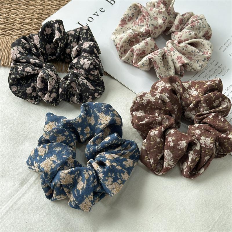 French Retro Floral Ponytail Holders For Women Aesthetic Oil Painting Flower Headbands Versatile Daily Hair Elastic