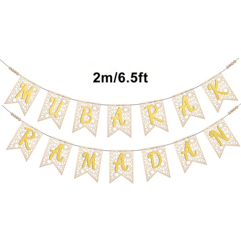 Wooden Ramadan Muslim Decor Banner Pull Flag Ramadan Kareem Hanging Ornaments Wooden Ornaments Eid Mubarak Happy Gift