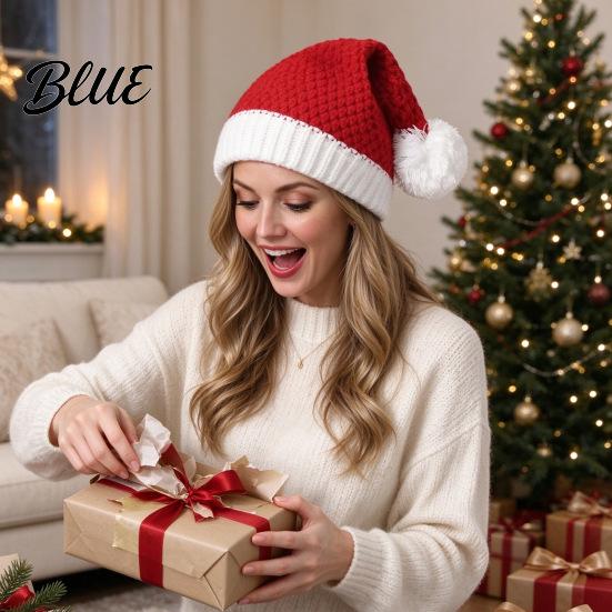 Christmas Santa Hats Elastic Claus with Pom Knitted Hat for Adults Pom Party Women Men