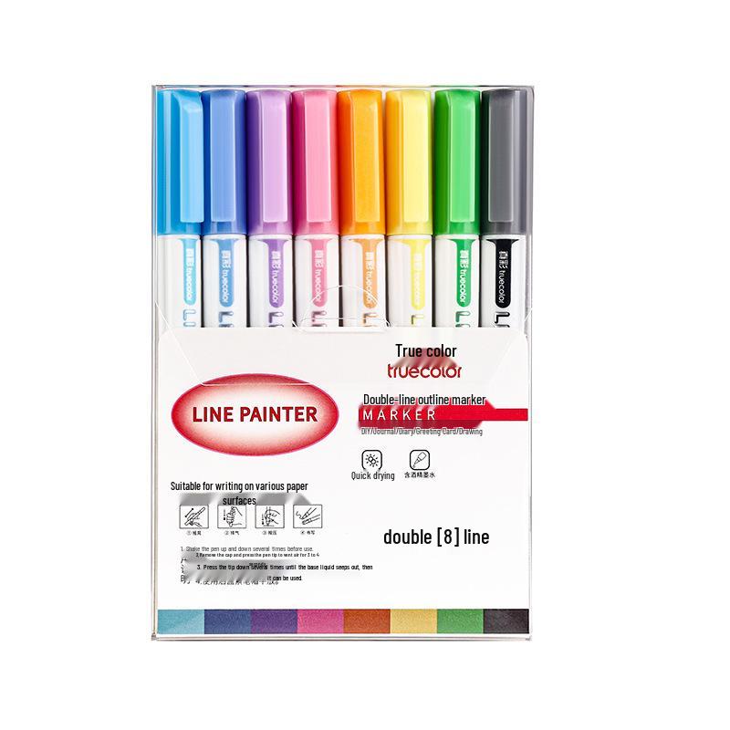True Color Outline Pen: Dual-Line, Glitter, Black Journal & Border Art Tool.