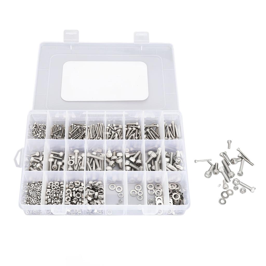 880PCS Stainless Steel Screw Assortment Kit M2 M3 M4 M5 Cylindrical Hex Head Bolts Nuts Flat