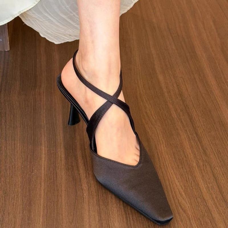 

Stiletto Cross Square Toe High Heels Women s 2026 New Temperament Versatile Non-slip Sandals 40 чорний