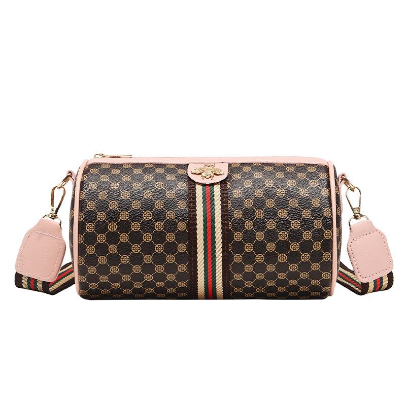The New Women's Bag Is Printed with Contrasting Colors, Bee Ribbons, Cylindrical Shoulder Bag, and a Fashionable Mobile Phone Bag.