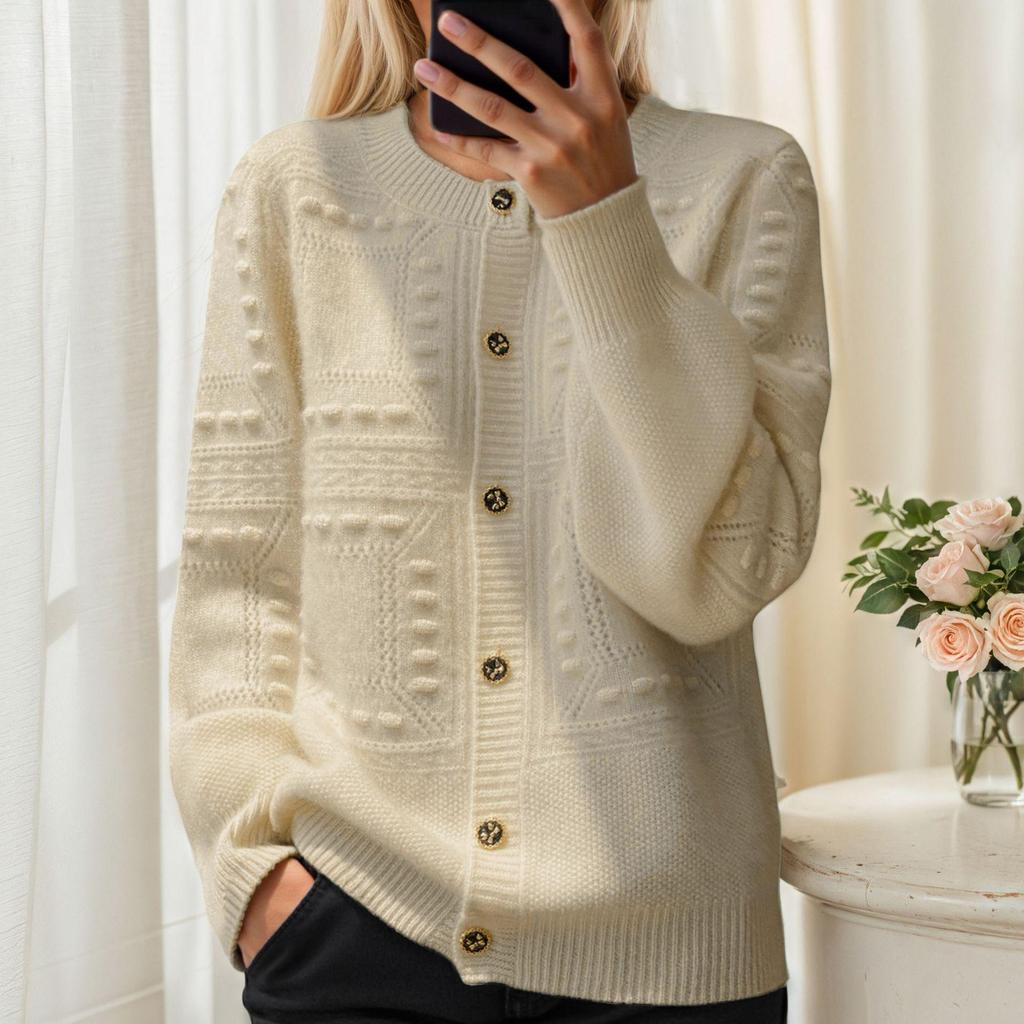 Women's 2025 Autumn/Winter Jacquard Knit Button-Up Cardigan Sweater
