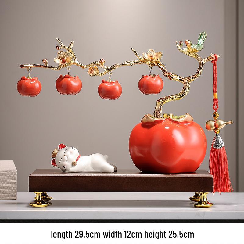 Fortune Cat Money Tree Figurine - Office, Shop, Reception & Housewarming Decoration