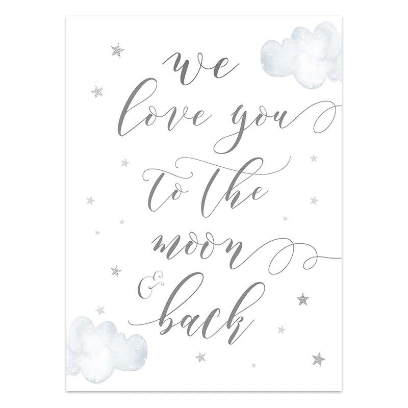 Child Poster Blue Moon Clouds Wall Art Canvas Nursery Quotes Print Nordic Kid Bedroom Decoration Picture Painting for Baby Room