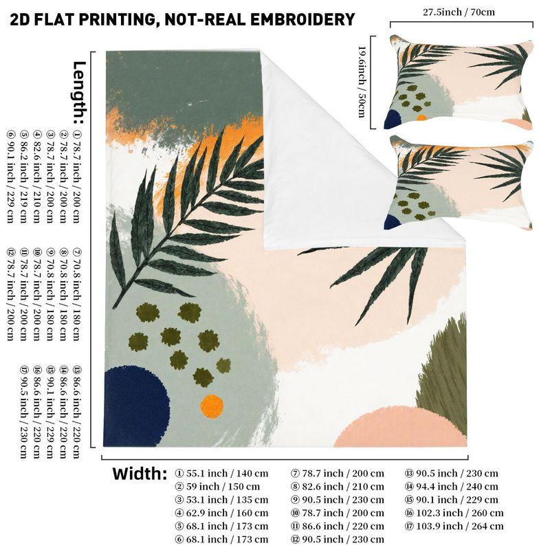 3Pcs Bedding Pillowcase Quilt Cover Set Modern Style Plant Pattern 2D Digital Printing Suitable For Bedroom Dormitory Decoration
