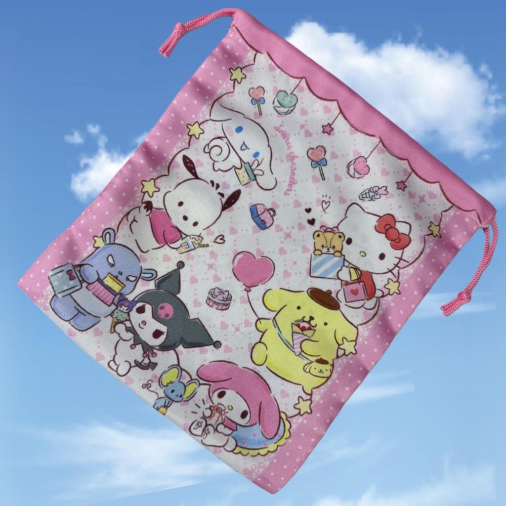 Large Sanrio Canvas Double-Sided Printed Drawstring Tote Bag, Eco-friendly Storage Solution