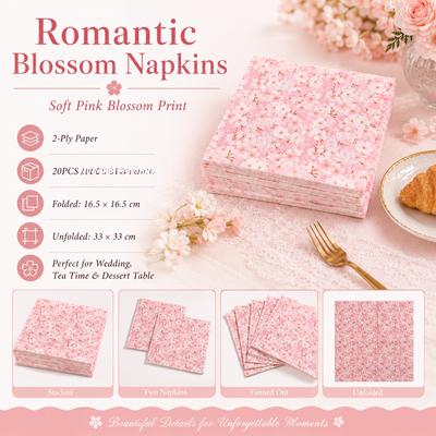 Pink Floral Paper Napkins for Wedding Party Table Decor