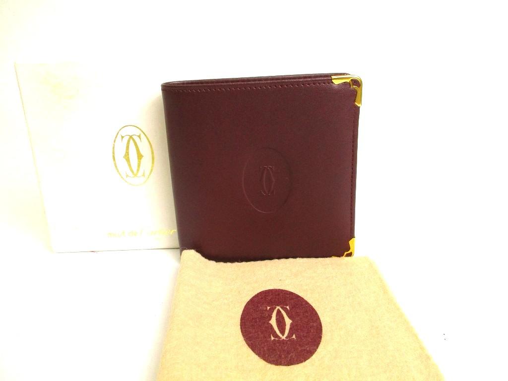 Authentic Cartier Must de Cartier Bordeaux Leather Bifold Wallet Purse #a853  Refurbished