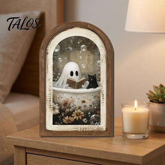 Halloween Entryway Decor Ghost Arch Wooden Sign, Cute Table Rustic Farmhouse Decoration Shelf Decor, Decorative Wall Art for Mantel Living Room