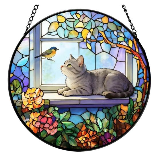 Yousheng Acrylic Puzzles Suncatcher, 83 Pieces Stained Glass Style Window Hanging Ornament, DIY Jigsaw Puzzle Craft for Adults B