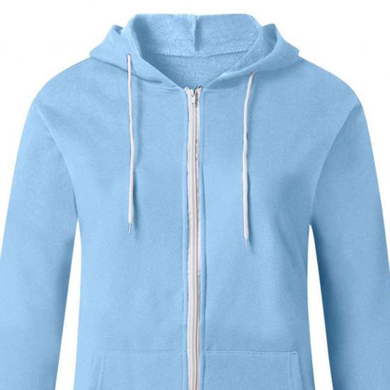 Spring Autumn Women Solid Color Sweatshirt Coat Hooded Drawstring Long Sleeve Pockets Zipper Placket Thickened Outerwear