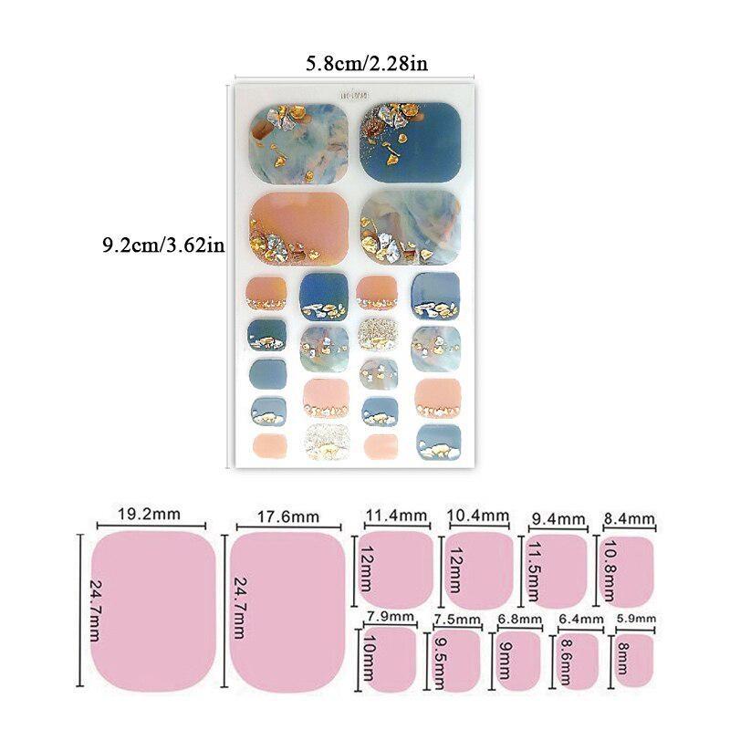 22/Sheet Tips Toenail Sticker Full Nail Wraps 3D Glitter Foil Manicure Nail Decal Full Cover Self-adhesive Waterproof Nail Art Decals
