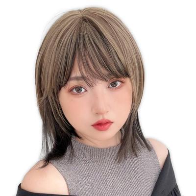 Peruca média Wolf Layer Bob Natural Full Wig [Bright Lala] Feminino hf1953-TRQ
