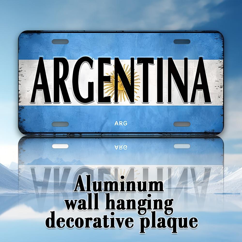 

HD Tin Sign Vintage Argentina National Flag License Plate Metal Wall Art Retro Sun of May Emblem Decor for Bar Man Cave South 15x30cm(5.9x7.8inch)
