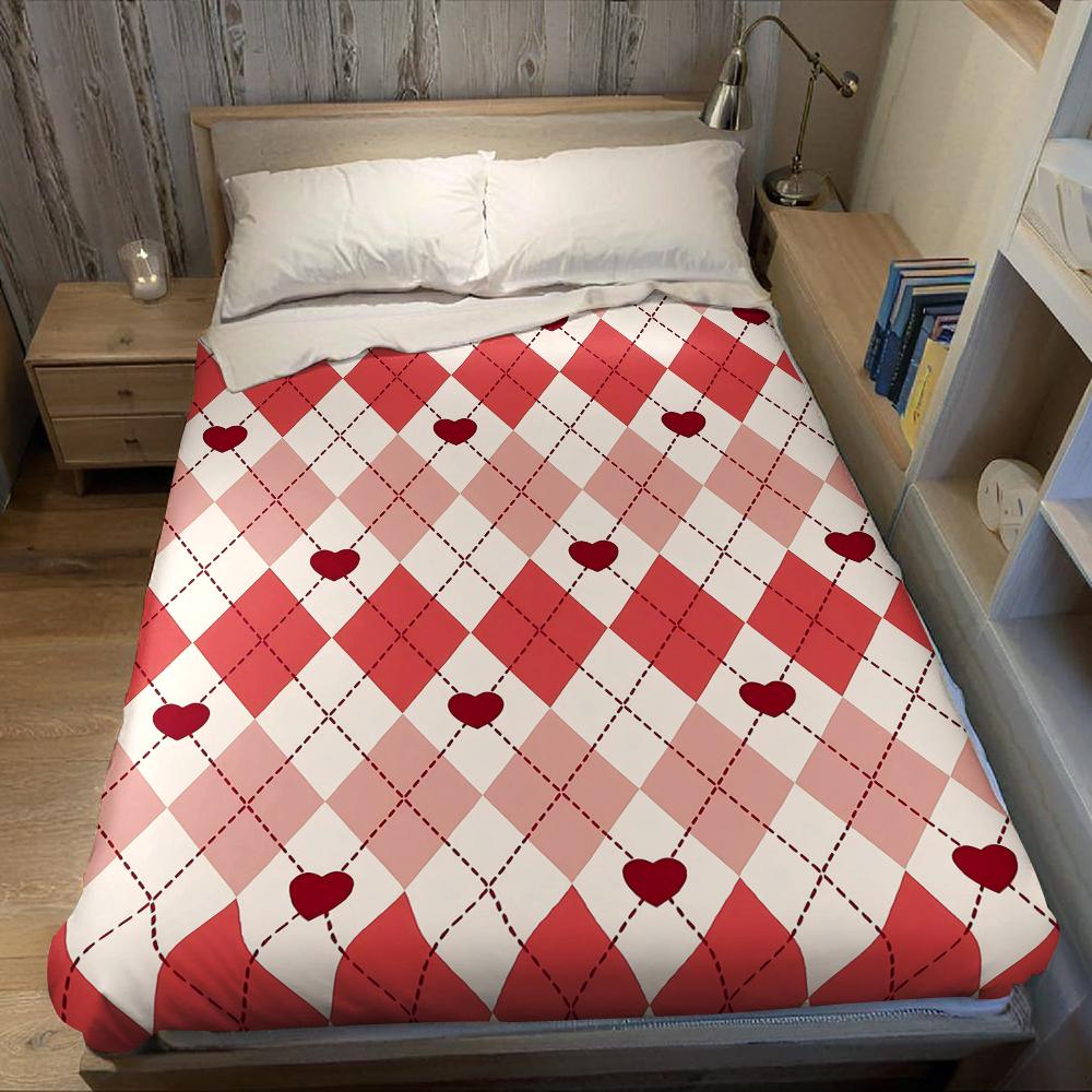 Burgundy Heart Argyle Flannel Blanket Warm Soft Halloween Christmas Couch Warm Cozy Decorative Decor Gift for All Season