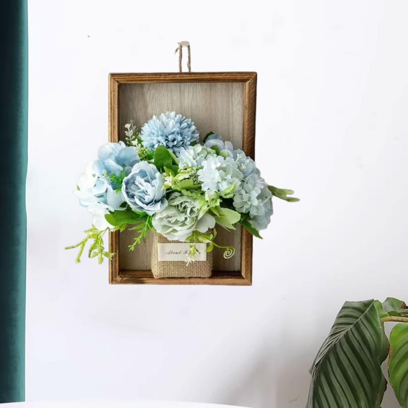 

Artificial Hanging Flowers with Wooden Frame Silk Arrangement Decor Suitable for Window Balcony Gift синій