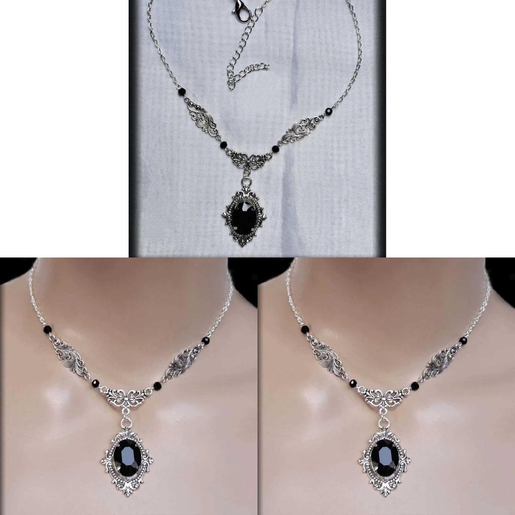Gotische Rose Viktorianische Halskette Mit Schwarzem Glasstein Für Damen Halloween Accessoire