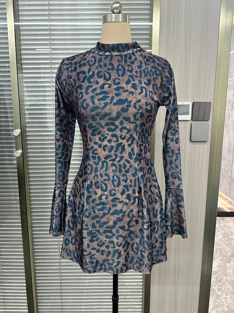 2025 New Leopard Print Sexy Long Sleeve Dress - European & American Women's Fashion